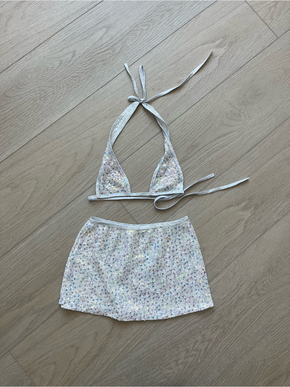 Roma White Sequin Mesh Bra Top